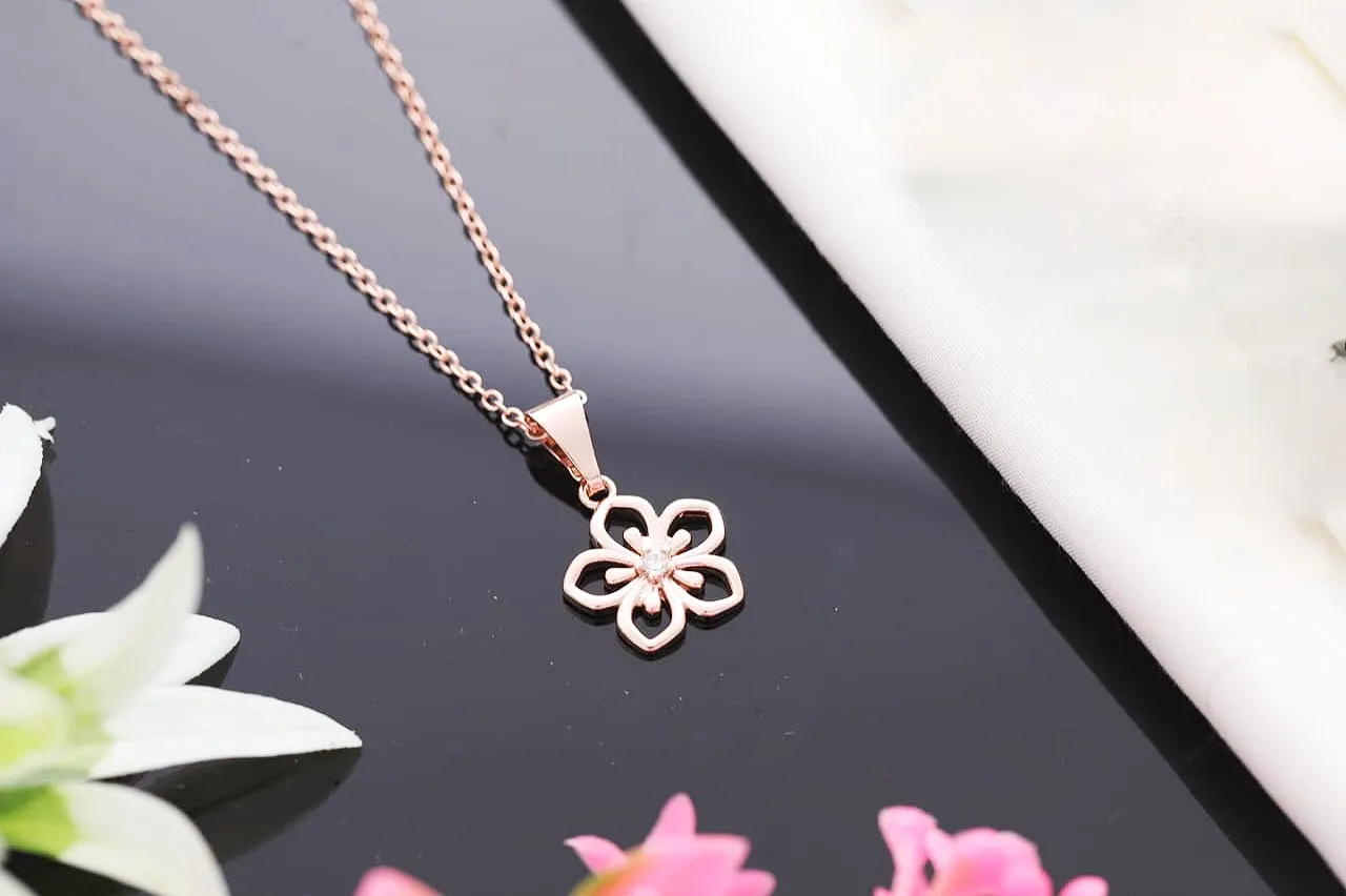 Waterproof Flower pendent chain | Rose gold | Daily wear