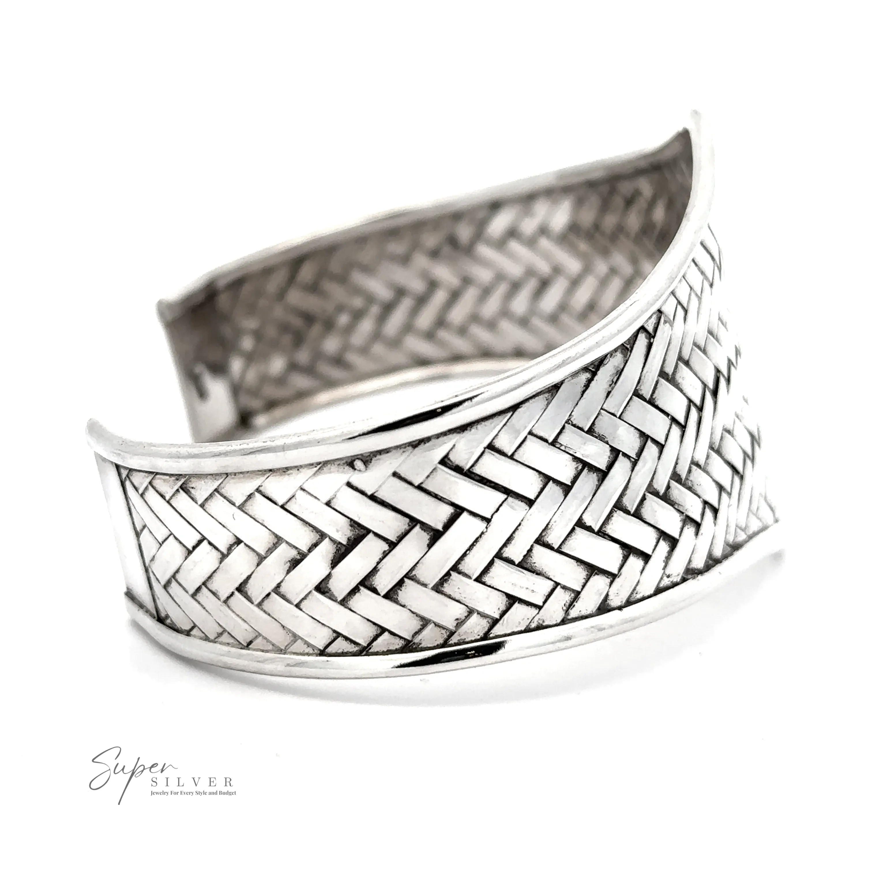 Wide Diamond Shaped Basket Weave Cuff Bracelet