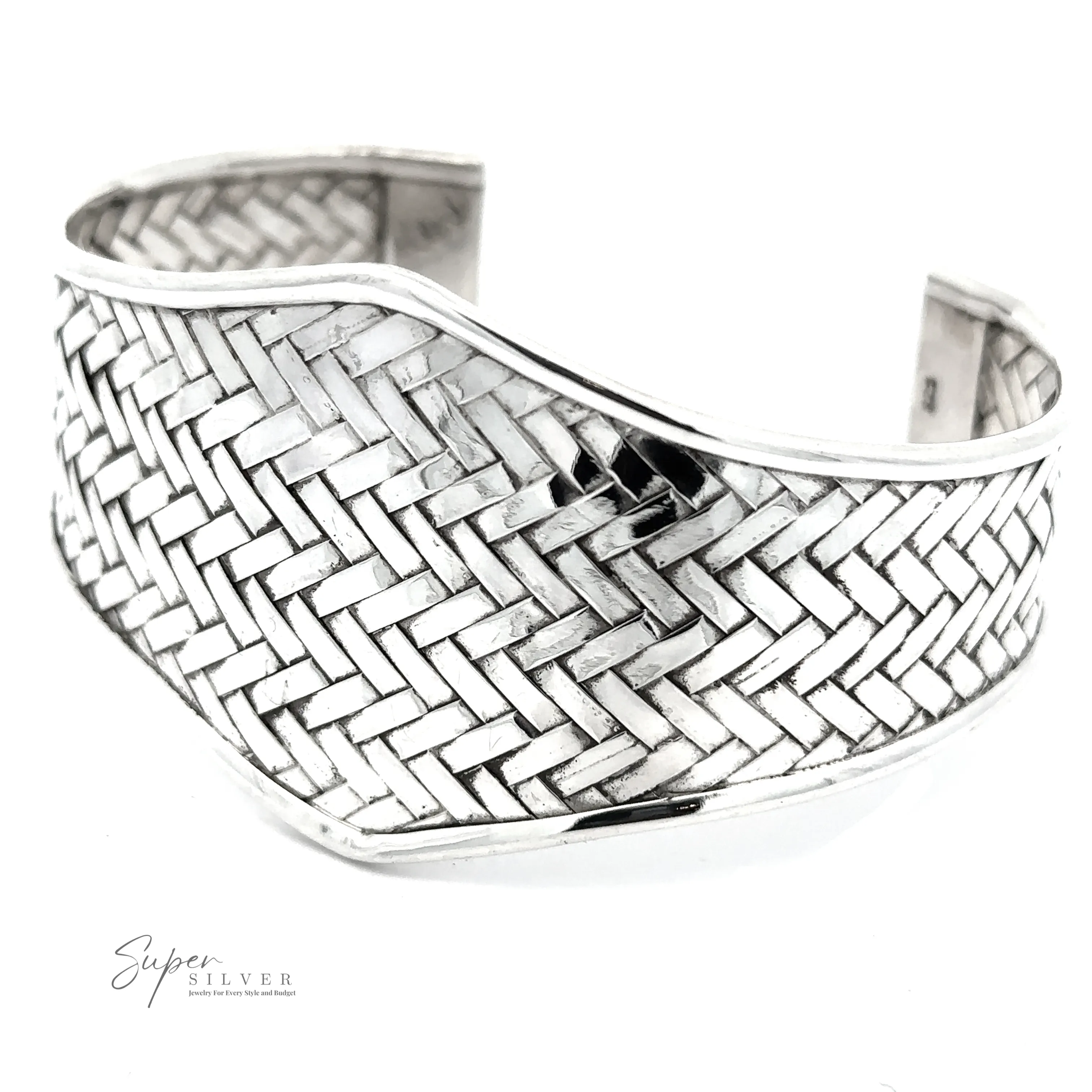 Wide Diamond Shaped Basket Weave Cuff Bracelet