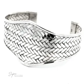 Wide Diamond Shaped Basket Weave Cuff Bracelet