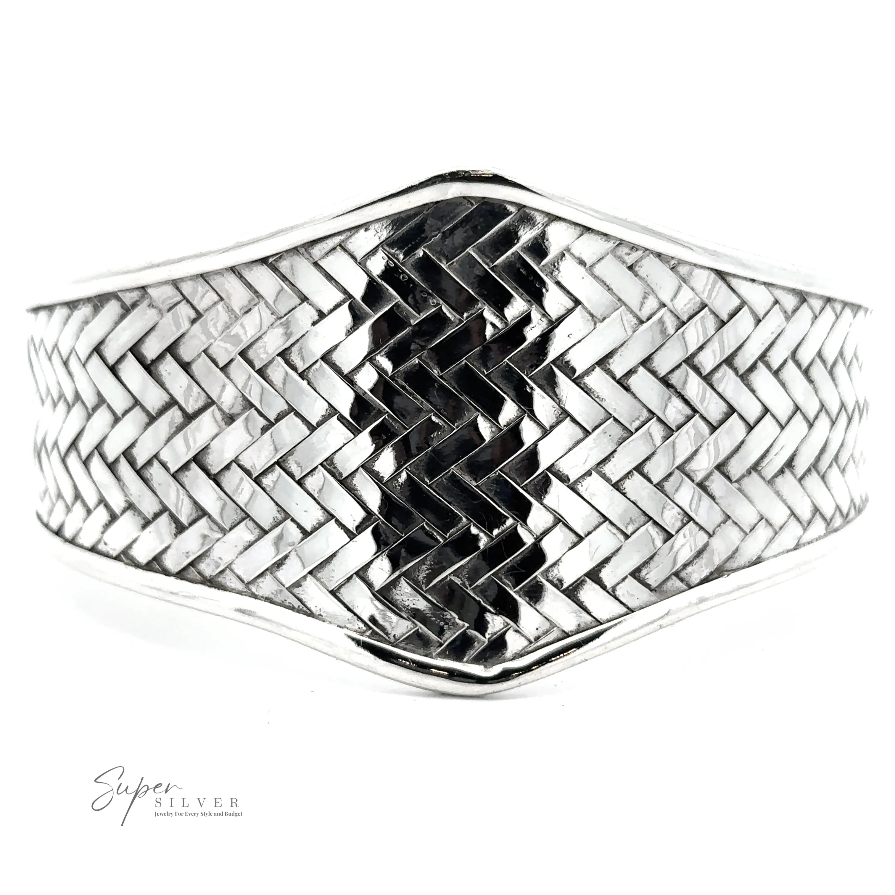 Wide Diamond Shaped Basket Weave Cuff Bracelet