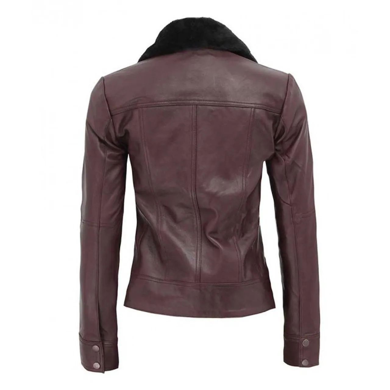 Women Brown Fur Collar Leather Jacket