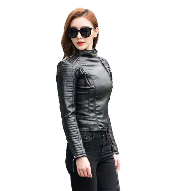Women's Bomber Jacket Lambskin Soft Real Leather Jacket Women Casual Wear