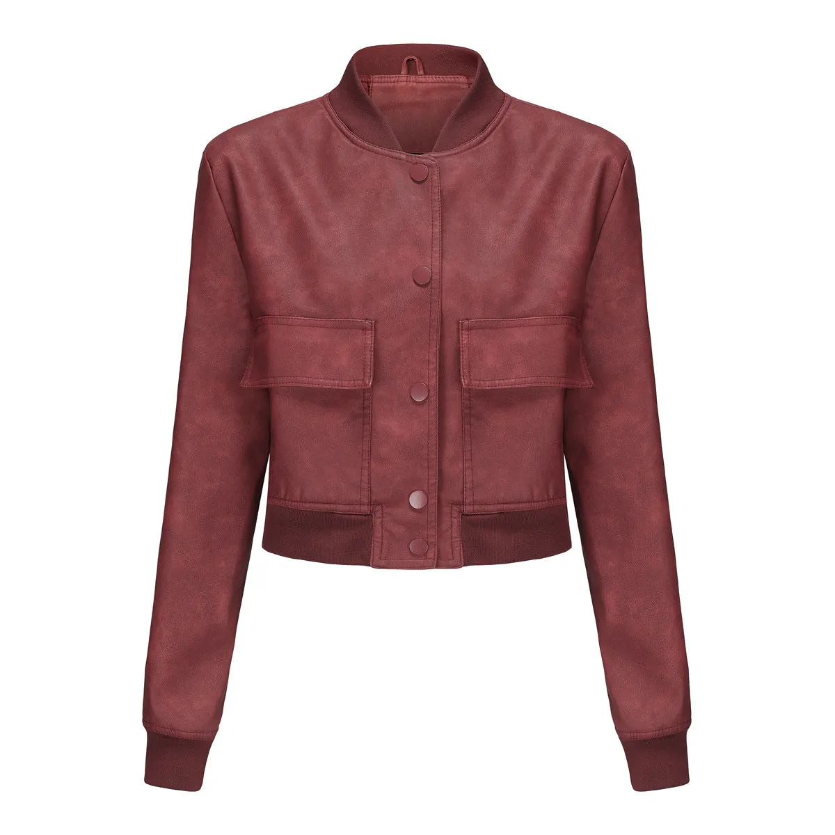 Women's Casual Loose-Fit Ribbed PU Leather Jacket