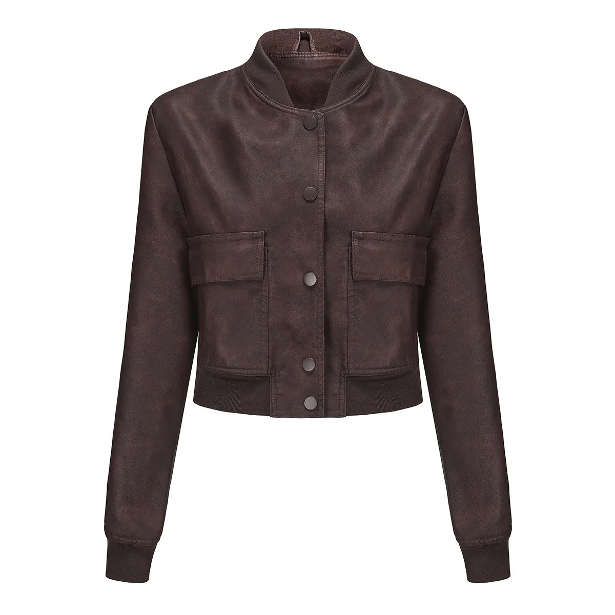Women's Casual Loose-Fit Ribbed PU Leather Jacket