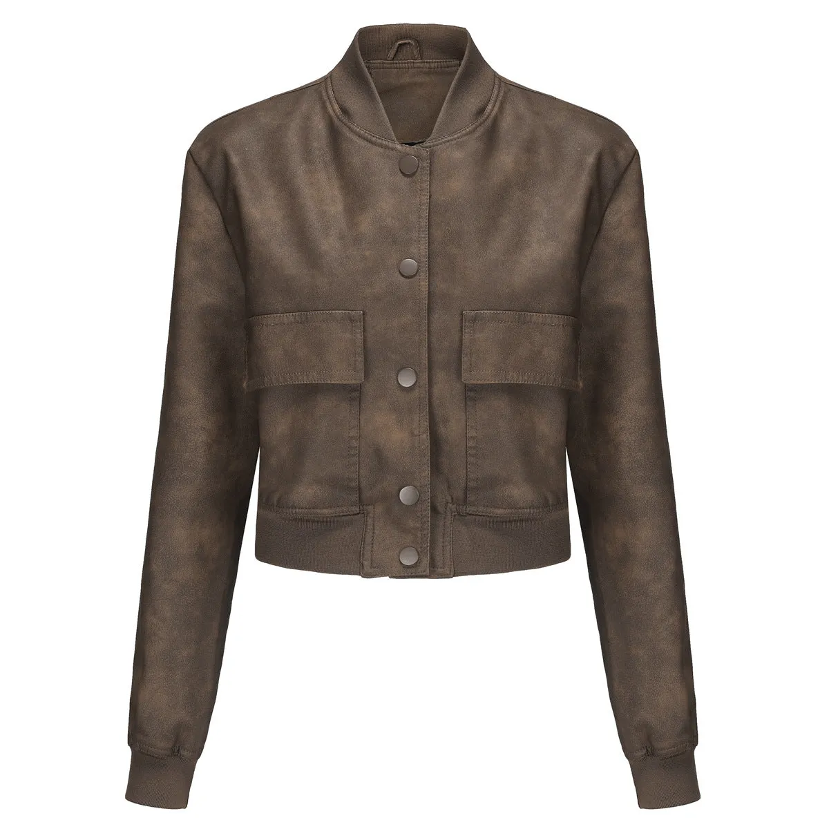 Women's Casual Loose-Fit Ribbed PU Leather Jacket