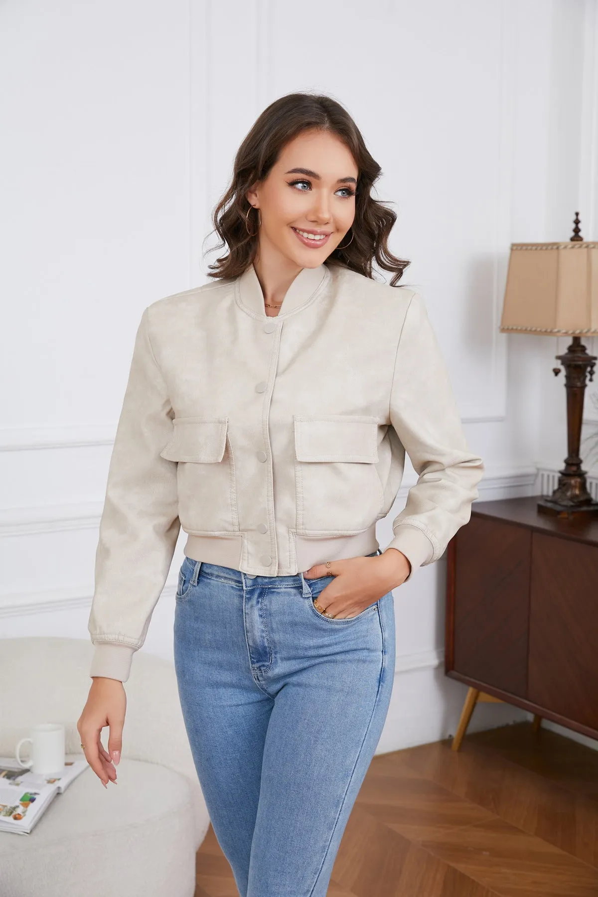Women's Casual Loose-Fit Ribbed PU Leather Jacket