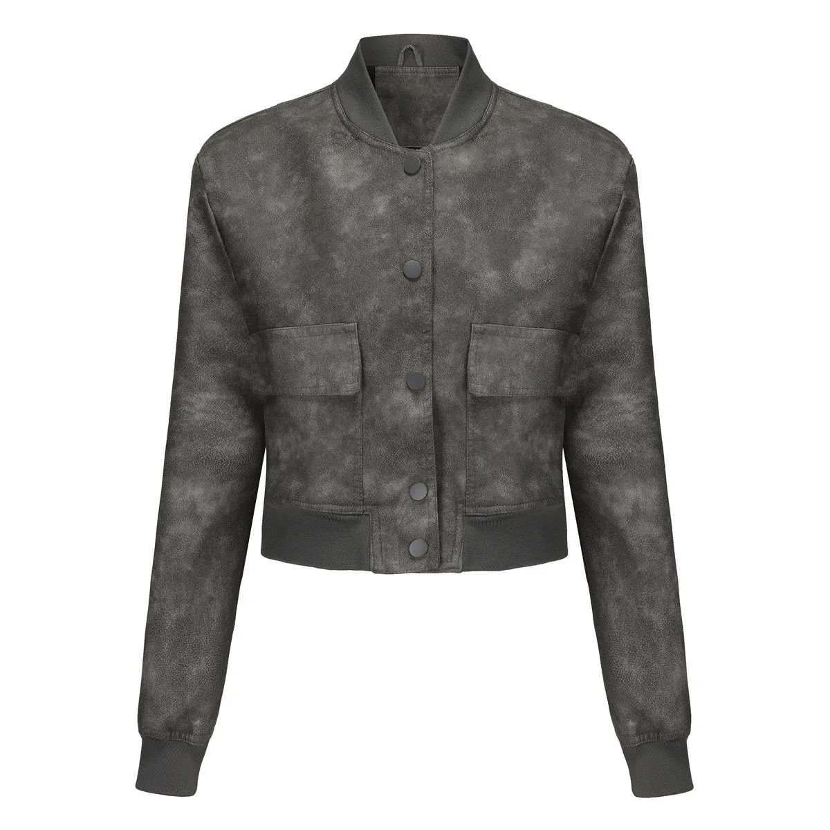 Women's Casual Loose-Fit Ribbed PU Leather Jacket