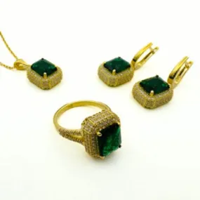 Women's Emerald Stone Silver Jewelry Set